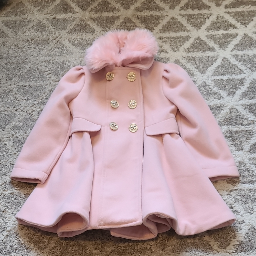 Rothschild Girls 4T Chic Pink Double-Breasted Coat with Faux Fur Collar